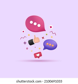 Abstract social media and technology with modern trendy color icons 3d vector illustration.