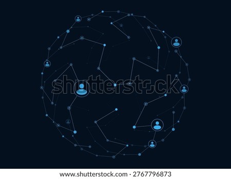 Abstract social network globe with connected users, data communication and networking concept