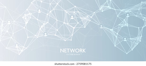Abstract social network plexus with connected user icons and nodes forming digital communication structure isolated on transparent background technology concept