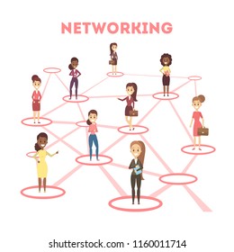 Abstract social network scheme. Global connection between business people. Idea of modern technology and business communication. Isolated flat vector illustration
