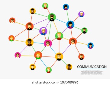 Abstract social network scheme, which contains people icons connected to each other. Vector illustration