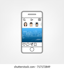 Abstract social network template vector illustration. Interface Concept. Two smartphones isolated on a light background.