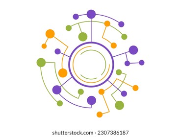 Resumen de la Ilustración de vectores de redes sociales con formas de círculos poligonales, tecnología de moléculas y puntos de conexión o líneas en plantillas dibujadas a mano