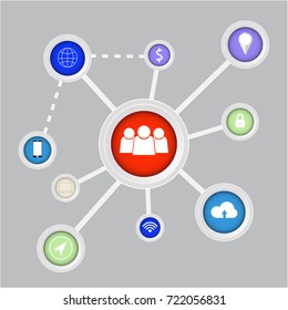 Abstract social network vector infographics options with icons and flow diagram, vector eps10 illustration