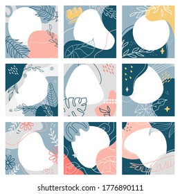Abstract social post collage. Square trendy social media post template, modern abstract marketing post layout vector illustration set. Collage cover, flyer photo square for post