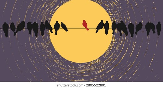 abstract society being alone, standing out from the crowd, leadership quality, ordinary, vision be different, unique personality, mental health and loneliness.