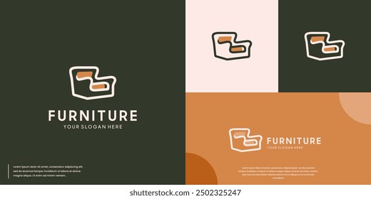 Logotipo abstracto del sofá, muebles interiores, ilustración de Diseño gráfico.