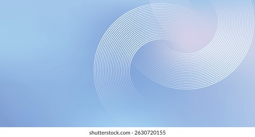 Fundo azul suave abstrato com gradiente suave e padrões de linha branca circular, design moderno na moda