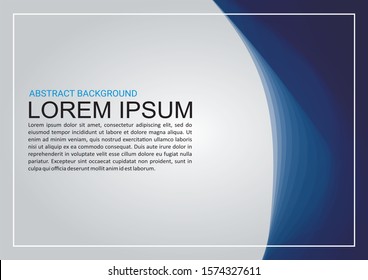 Abstract soft blue side curve background with white thin frame. Vector.