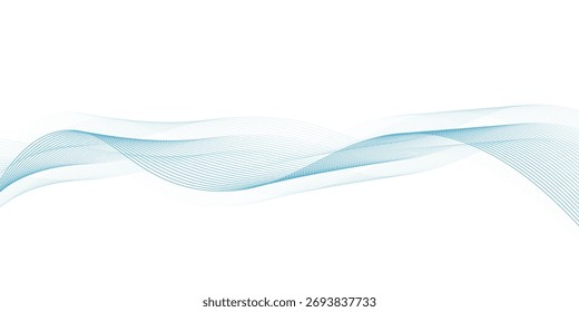 Abstractas azul suave con ondas sobre fondo blanco. Diseño de líneas onduladas simples. Concepto de ondas digitales. Ilustración vectorial
