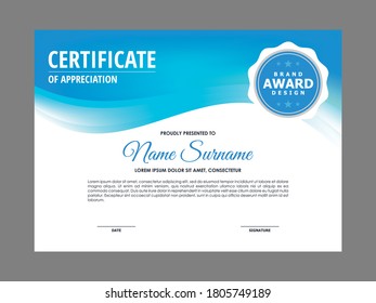 Abstraktes, weiches, blaues Mesh Gradient Certificate Design, Modernes, unscharfes blaues Zeugnis Vektor