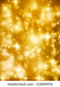 Resumen de fondo borroso suave con luces de bokeh, luces altas y estrellas en suaves tonos dorados. El sentimiento festivo lo convierte en un gran telón de fondo para muchas celebraciones navideñas u otras.