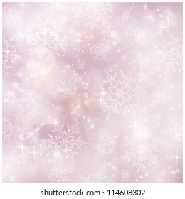 Abstract soft blurry background with bokeh lights, snow flakes and stars. The festive feeling makes it a great backdrop for many winter, Christmas designs. Copyspace.