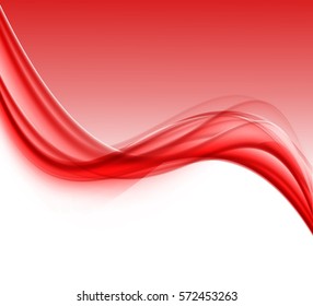 Abstract soft design background with red wavy elegant lines in dynamic light style. Vector illustration