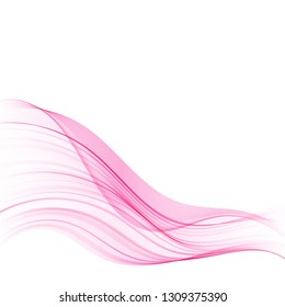 Abstract soft design pattern with pink wavy lines in elegant dynamic style on white background. Pink waves, vector illustration.