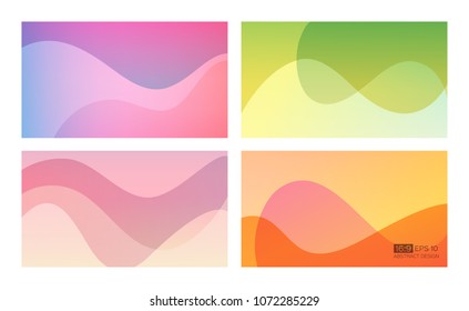 Abstract soft gradient background set. 16:9 screen format. Perfect for web application, brochures, design templates and business presentation.  Purple, green, millenial pink, orange.