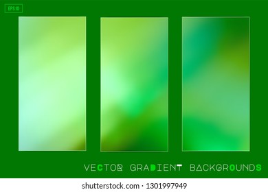 Abstract soft green vector gradient blurred  backgrounds. Modern ecology concept design for mobile apps, screens, banners, posters