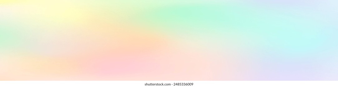 Abstract soft light gradient background in pastel rainbow color. Iridescent blur holographic banner.