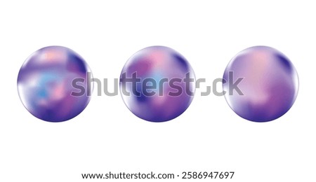 Abstract soft neon color sphere.  Realistic 3d holographic sphere set. Vector glossy gradient balls collection.  3d holographic primutive shape.