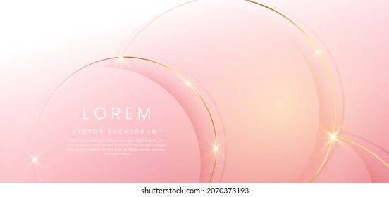 Abstract soft pink circle overlap with golden lines and light effect background. Luxury concept. Vector illustration. You can use for ad, poster, template, business presentation. Vector illustration
