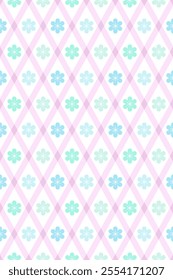 Abstract soft pink diagonal lines  or diamond shapes and floral seamless pattern design in orange and pink green and blue colors on white background, for background, wallpaper or printing.