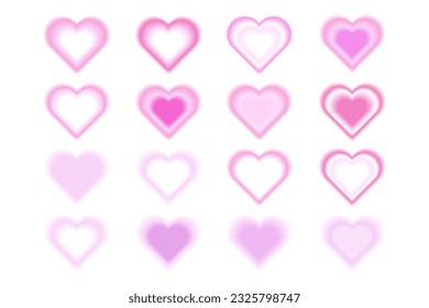 Resumen gradiente rosa suave con corazones borrosos aislados en fondo blanco. Colección de formas auríferas futuristas con efecto desdibujado para tarjetas, afiches, web