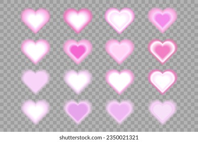 Abstract soft pink gradient with blurry hearts isolated on transparent background. Collection futuristic aura shapes with blurring effect for card, poster, web