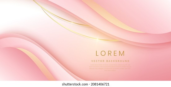 Abstract soft pink wave overlap with golden lines and light effect background. Luxury concept. Vector illustration. You can use for ad, poster, template, business presentation. Vector illustration