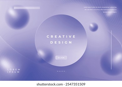 Abstract Soft Purple Morph Background with Floating Spheres, Glossy Orbs, Organic Shapes 3D Elements