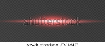 Abstract Soft Red Light Streak, Smooth Horizontal Glow Beam Lens Flare on Transparent Background