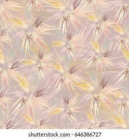 Abstract soft seamless pattern with geometrical strokes placed on beige background. Delicate yellow, pink pastel colors. 