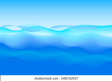 Abstract soft wave of blue ocean and sky. Vector.