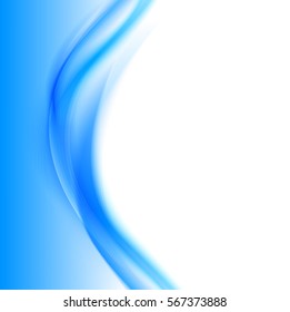 Abstract soft wavy design background with blue bent light lines in smooth dynamic style. Vector illustration