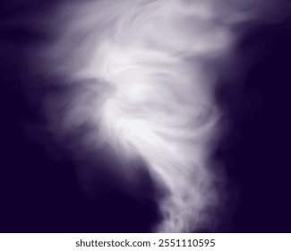 Abstract soft white smoke or mist swirling on a dark purple background. Ethereal, mysterious, and atmospheric design with a dreamy, flowing texture.