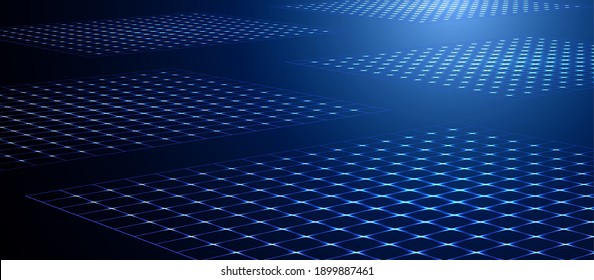 Abstract Solar Batteries Tech Geometric Background, Neon Blue Lights Grid. Alternative Energy Electricity Vector Illustration. Digital Wallpaper Of Alternative Solar Energy Battery Abstraction Concept