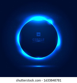 Abstract solar eclipse blue space with a star shining from behind a planet background space for your text. Geometric circle glow lighting effect. Vector illustration