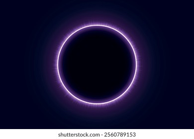 Abstract solar eclipse with a vibrant purple glow and radiant light halo on dark background.