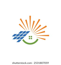 Abstract solar energy and home logo design. Sun, Solar panel and house logo design.