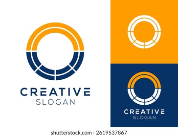 Abstract solar panel and sun inside circle or letter O logo design for electric energy