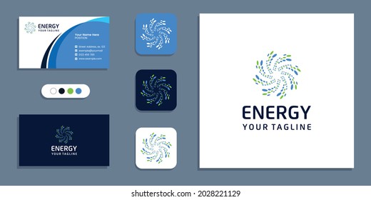 Abstract solar round shape, energy logo and business card design inspiration template