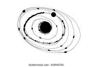Abstract solar system on white background with black dots.
