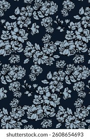 Abstract solid block vector textile design, arrangement with dual-colors big hibiscus flower, all-over seamless pattern with blue and Tosca tone color illustration digital image printing factory