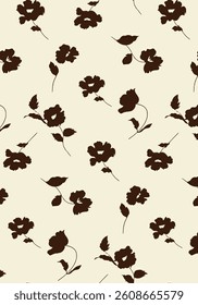 Abstract solid block vector textile design, arrangement with small silhouette flower, all-over seamless pattern with brown and cream tone color illustration digital image printing factory