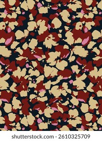 Abstract solid block vector textile design, arrangement with dual-color big cartoon hibiscus flower, full all-over seamless pattern with red and cream tone illustration digital image printing factory
