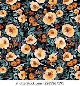 abstract a solid blooms flowers arrangement with monochrome color, full all over vector design with yellow and black background illustration digital image for textile and paper printing factory