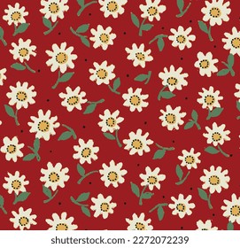 abstract a solid cartoon simple sunflower pattern arrangement with medium color, all over vector design with red solid background illustration digital image for textile printing factory