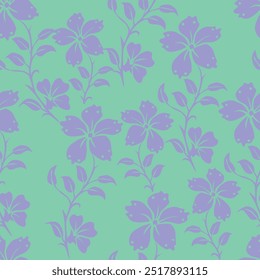 Imagen digital sólida abstracta de doble color de las flores simples y de las hojas verdes por todo el Vector para los motivos y el papel de la impresión textil