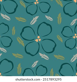 Imagen digital sólida abstracta de doble color de las flores simples y de las hojas verdes por todo el Vector para los motivos y el papel de la impresión textil
