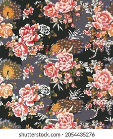 abstract solid flowers arrangement, all over design with solid background for textile printing factory