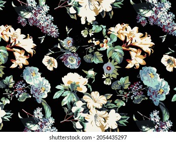 abstract solid flowers arrangement, all over design with solid background for textile printing factory